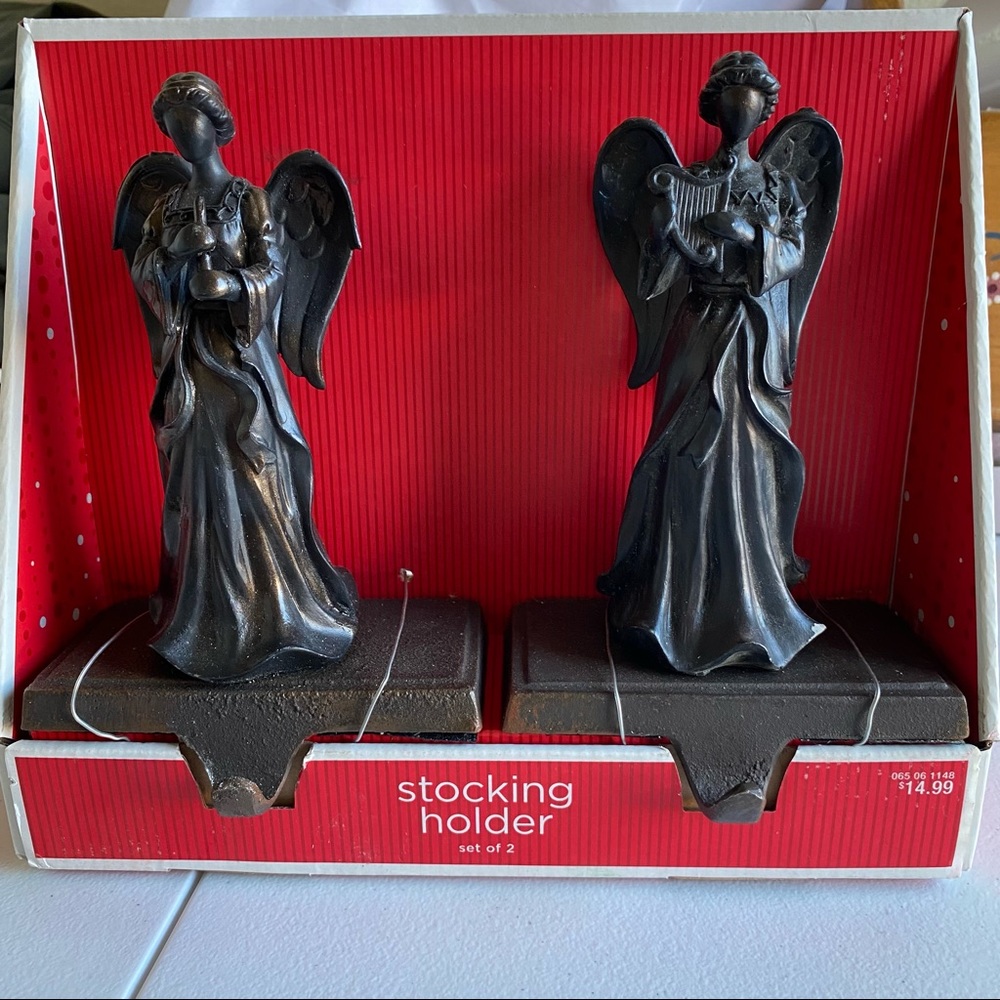 Angel Christmas Stocking Holder Set of Two (2) Bronze Color - Picture 1 of 13
